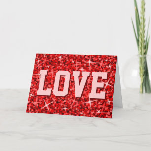 Festiva Tarjeta de saludo Glitz Red 'LOVE' 'Your Text'