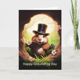 Festiva Tarjeta De Saludo Groundhog Day Con Cute Groundhog