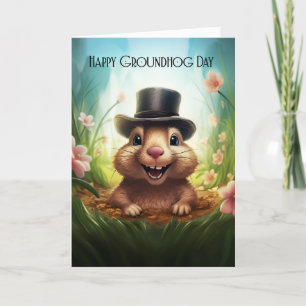 Festiva Tarjeta De Saludo Groundhog Day Con Cute Groundhog