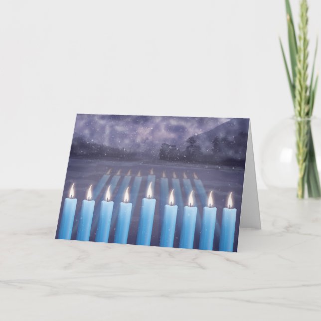 Festiva Tarjeta de saludo Hanukkah Candles & Snowy Window (Anverso)