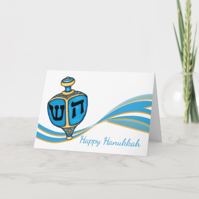 Festiva Tarjeta De Saludo Hanukkah Con Dreidel (Anverso)