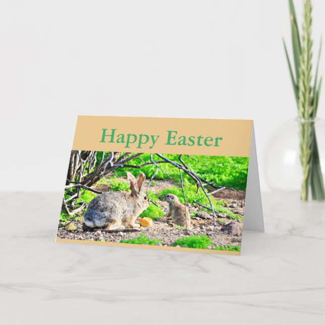 Festiva Tarjeta de saludo "Happy Easter" Bunny/Ground Squi (Anverso)