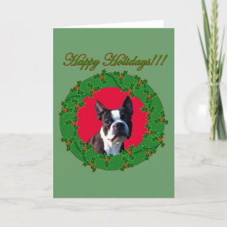 Festiva Tarjeta de saludo Holidays Boston terrier