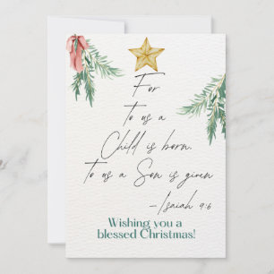 Festiva Tarjeta de saludo Isaiah 9:6 de la Escritura de na