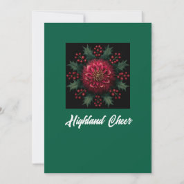 Festiva Tarjeta de saludo navideño con diseño floral verde