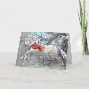 Festiva Tarjeta de saludo - Niña Unicorn Snowy Owl
