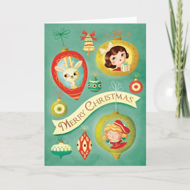 Festiva Tarjeta de saludo para muñecas y Navidades renos v (Anverso)