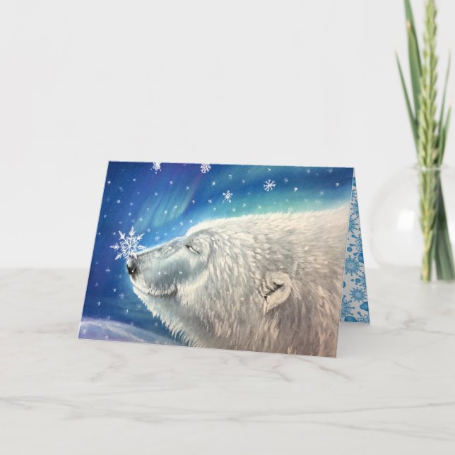 Festiva Tarjeta de saludo Polar Bear Snowflakes (Anverso)