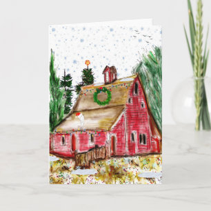 Festiva Tarjeta de saludo Red Barn Antiguo para Navidades 