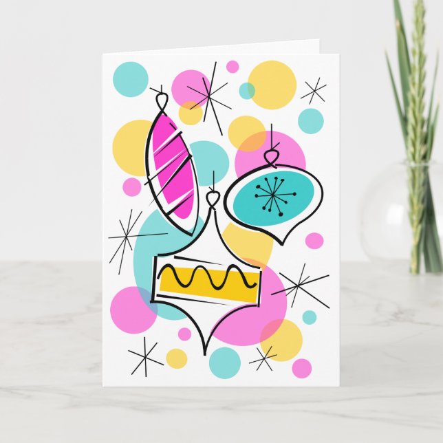 Festiva Tarjeta de saludo Retro Tree Baubles vertical (Anverso)