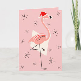 Festiva Tarjeta de saludo rosa Flamingo Santa Pink