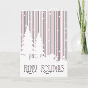 Festiva Tarjeta de saludo - Rosa y Gris - Estrellas y Niev
