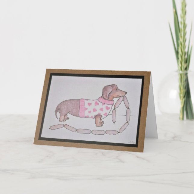 Festiva Tarjeta de saludos de Love Heart Sausage Dog Dasch (Anverso)