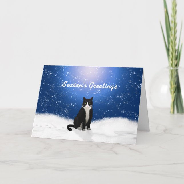 Festiva Tarjeta de saludos para las estaciones del gato de (Anverso)