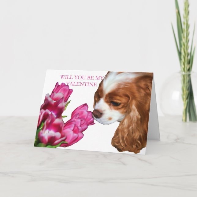 Festiva Tarjeta de San Valentín Cavalier King Charles Span (Anverso)