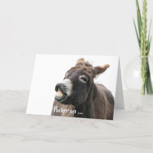 Festiva Tarjeta de San Valentín con burro en puckering