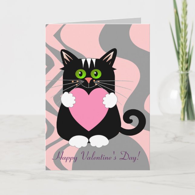 Festiva Tarjeta de San Valentín con gato (Anverso)