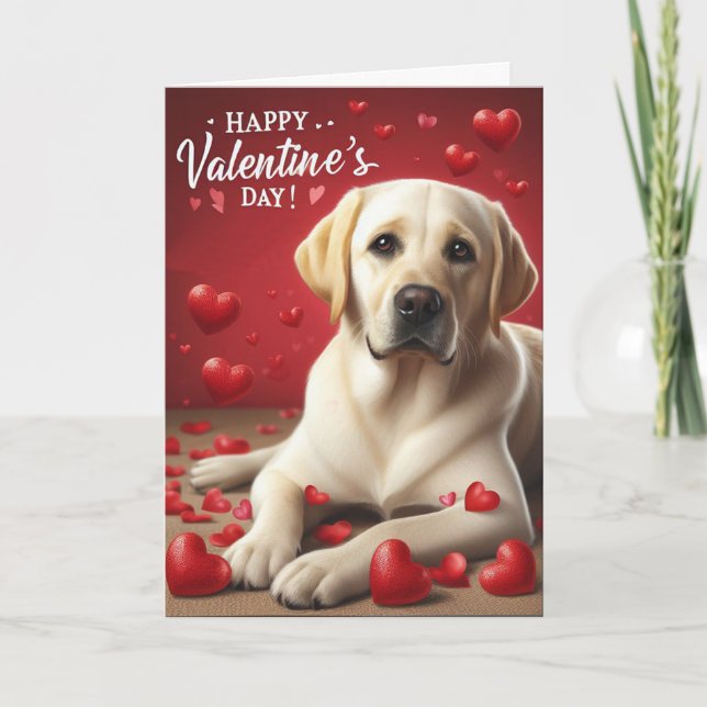 Festiva Tarjeta de San Valentín con Labrador Retriever Ado (Anverso)