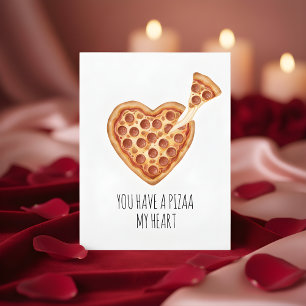 Festiva Tarjeta de San Valentín Corazón de Pizza Acuarela