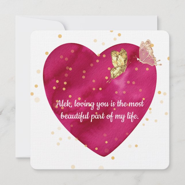 Festiva Tarjeta de San Valentín Corazón Romántico y Maripo (Anverso)