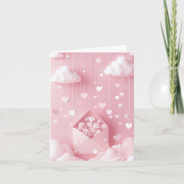 Festiva Tarjeta de San Valentín Corazón y Nubes (Anverso)