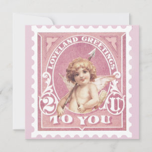 Festiva Tarjeta de San Valentín Cupido Rosa Sello Día de S