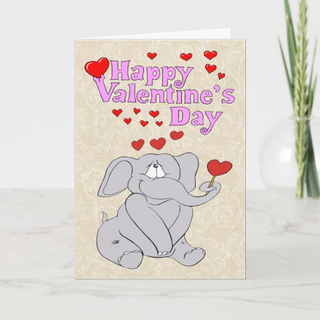 Festiva Tarjeta de San Valentín Cute Elephant (Anverso)