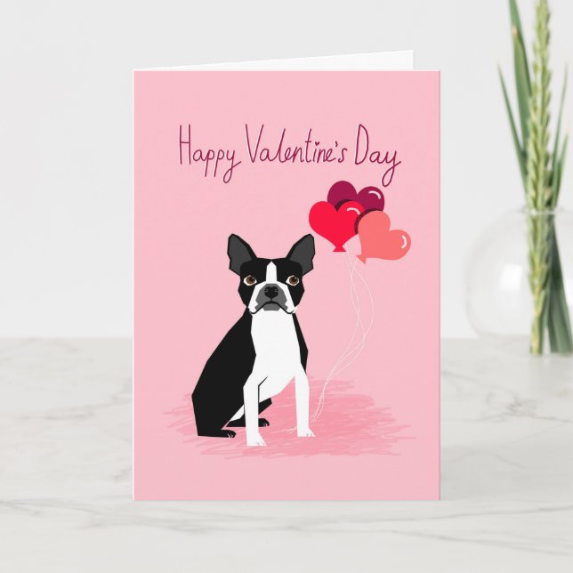 Festiva Tarjeta de San Valentín de amor de Boston Terrier (Anverso)