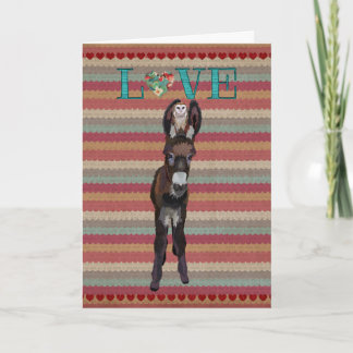 Festiva Tarjeta de San Valentín de amor DONKEY y OWL