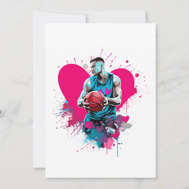 Festiva Tarjeta de San Valentín de Baloncesto (Anverso)