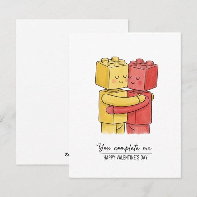 Festiva Tarjeta de San Valentín de bloques de construcción (Anverso / Reverso)
