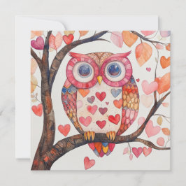 Festiva Tarjeta de San Valentín de búho con acuarela de pa