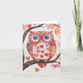 Festiva Tarjeta de San Valentín de búho con acuarela de pa