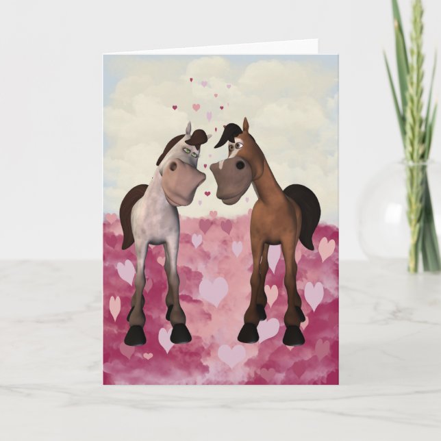 Festiva Tarjeta de San Valentín de caballos personalizados (Anverso)