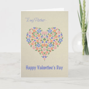 Festiva Tarjeta de San Valentín de Corazón Floral de Arte