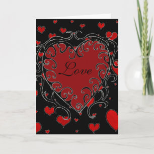 Festiva Tarjeta de San Valentín de corazón negro y rojo