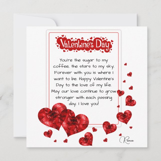 Festiva Tarjeta de San Valentín de Corazón Rojo (Anverso)
