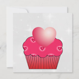Festiva Tarjeta de San Valentín de Corazones Rojos y Cupca