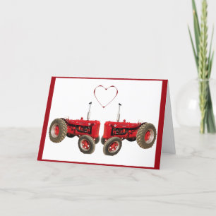Festiva Tarjeta de San Valentín de Dos Tractores Rojos