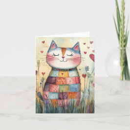 Festiva Tarjeta de San Valentín de gato de patchwork