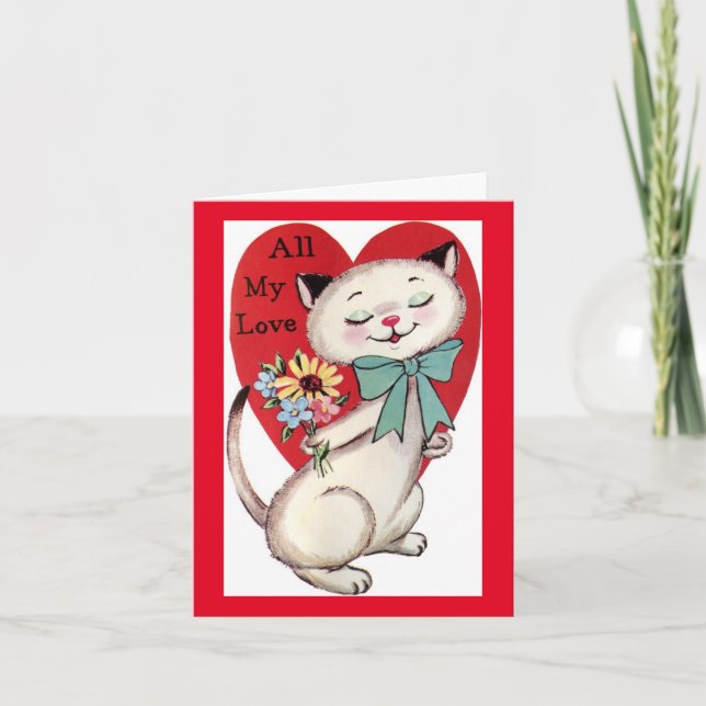 Festiva Tarjeta de San Valentín de gato vintage (Anverso)
