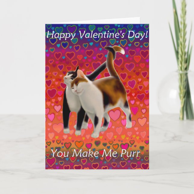 Festiva Tarjeta de San Valentín de gatos (Anverso)