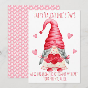 Festiva Tarjeta de San Valentín de Gnomo acuarela para com