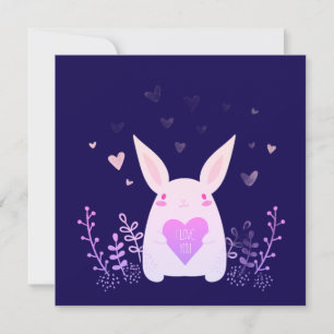 Festiva Tarjeta de San Valentín de índigo oscuro con conej