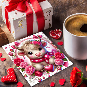Festiva Tarjeta de San Valentín de la vaca de las Highland