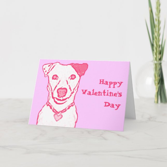 Festiva Tarjeta de San Valentín de perro rosa (Anverso)