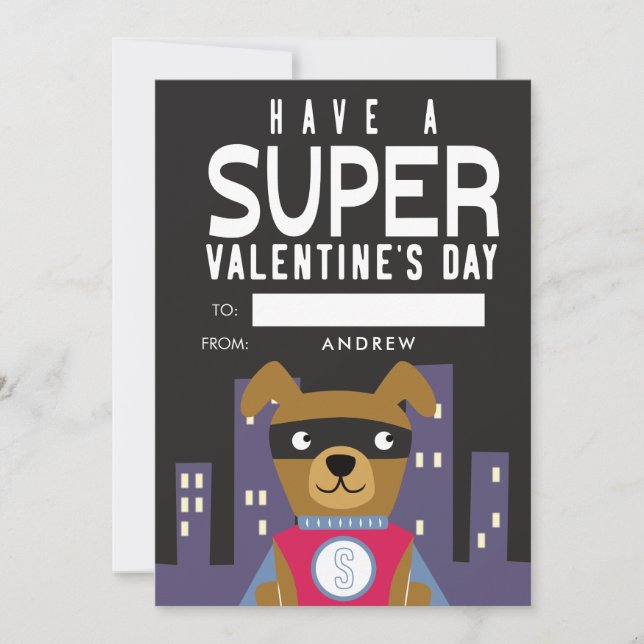 Festiva Tarjeta de San Valentín de Perro Superhéroe para e (Anverso)