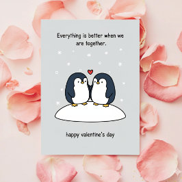 Festiva Tarjeta de San Valentín de Pingüino de Pareja Amor