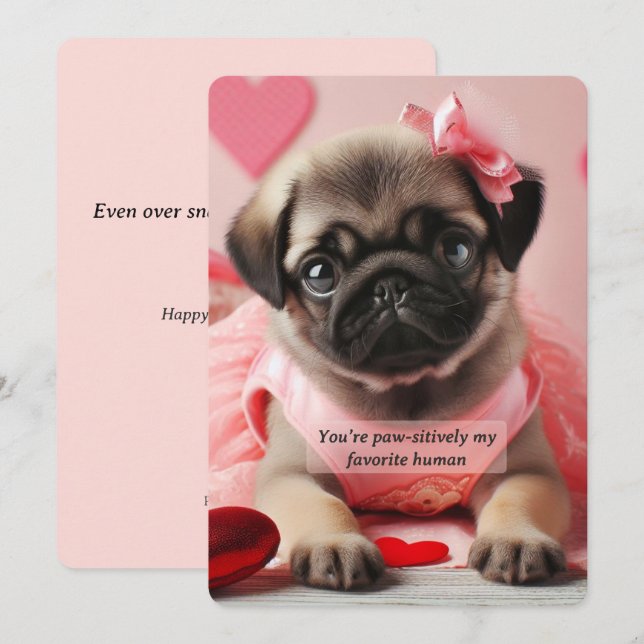 Festiva Tarjeta de San Valentín de Pug • Amor absolutament (Anverso / Reverso)