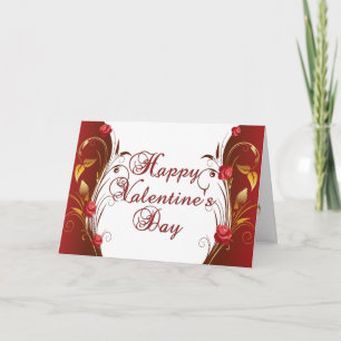 Festiva Tarjeta de San Valentín de Rosas rojos y dorados